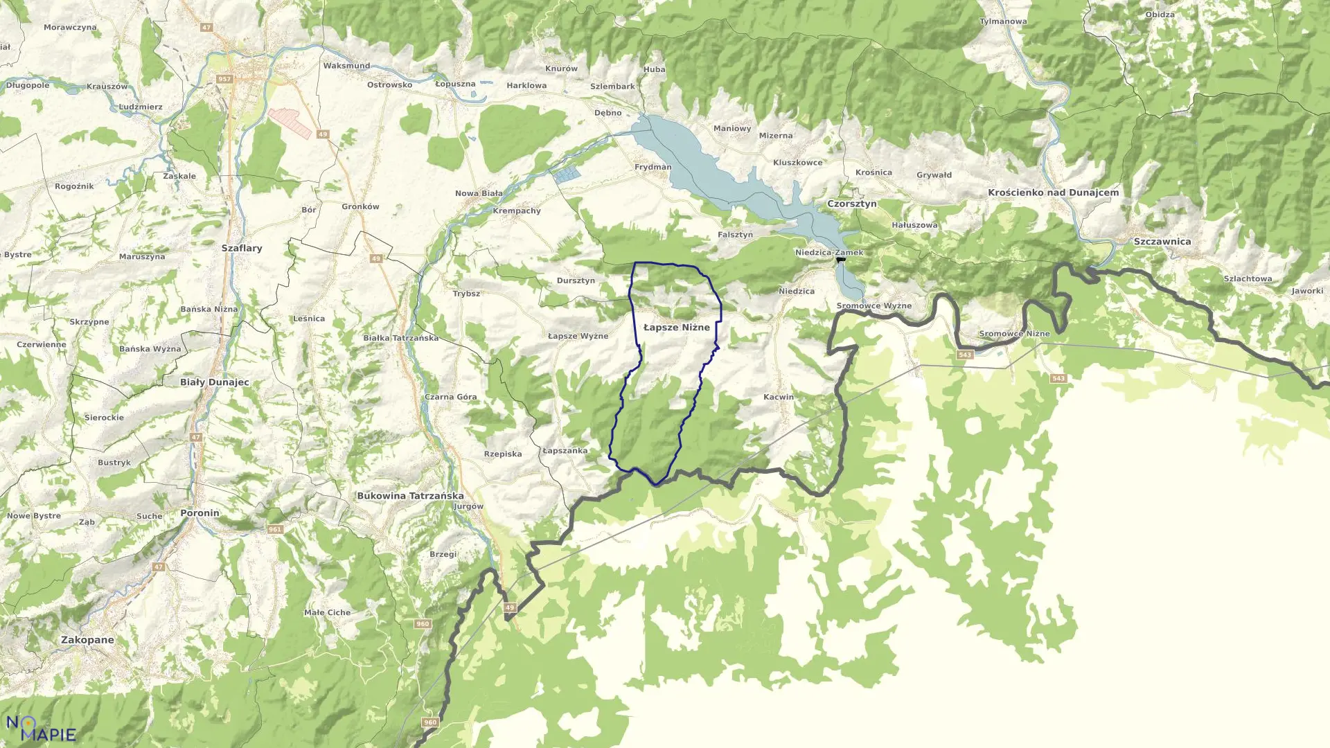 Mapa obrębu Łapsze Niżne w gminie Łapsze Niżne